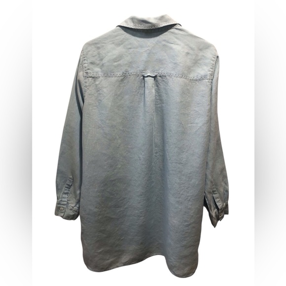 Pure Amichi Women’s Large Baby Blue Button Up Shirt Pockets L/S 100% Linen - Picture 2 of 4